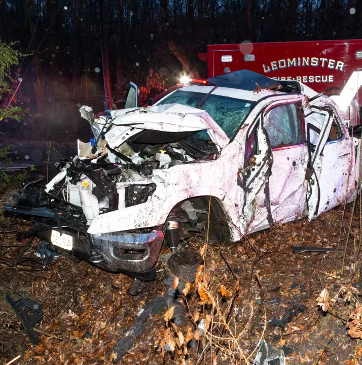 The vehicle that flipped over on Route 2 in Leominster Thursday morning. (Courtesy Photo/Gary Fournier)