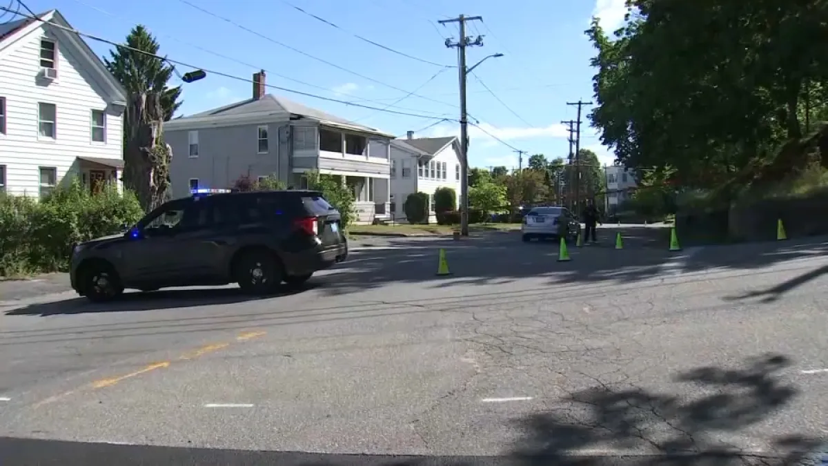 Police on scene at Graham Street in Leominster after a pedestrian was hit by a car on Wednesday. (Coutesy Photo: NBC Boston)