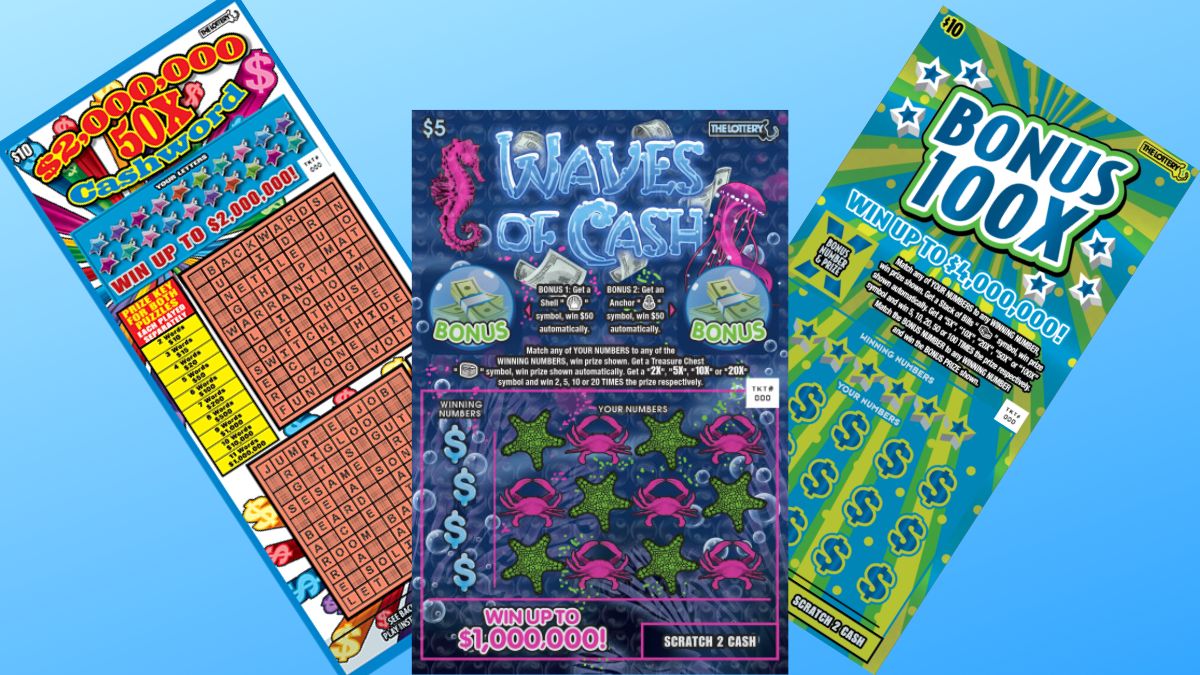 Photos of three different scratch ticket games from MassLottery.com