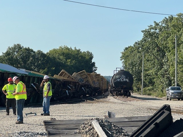 The CSX freight train that derailed in Ayer this morning. (Photo Credit: Ayer Fire Department)