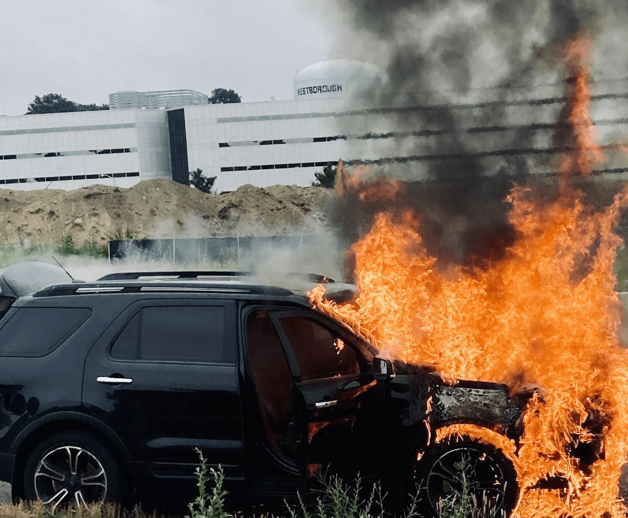 A vehicle fire caused delays on Route 9 westbound near Computer Drive in Westborough this afternoon