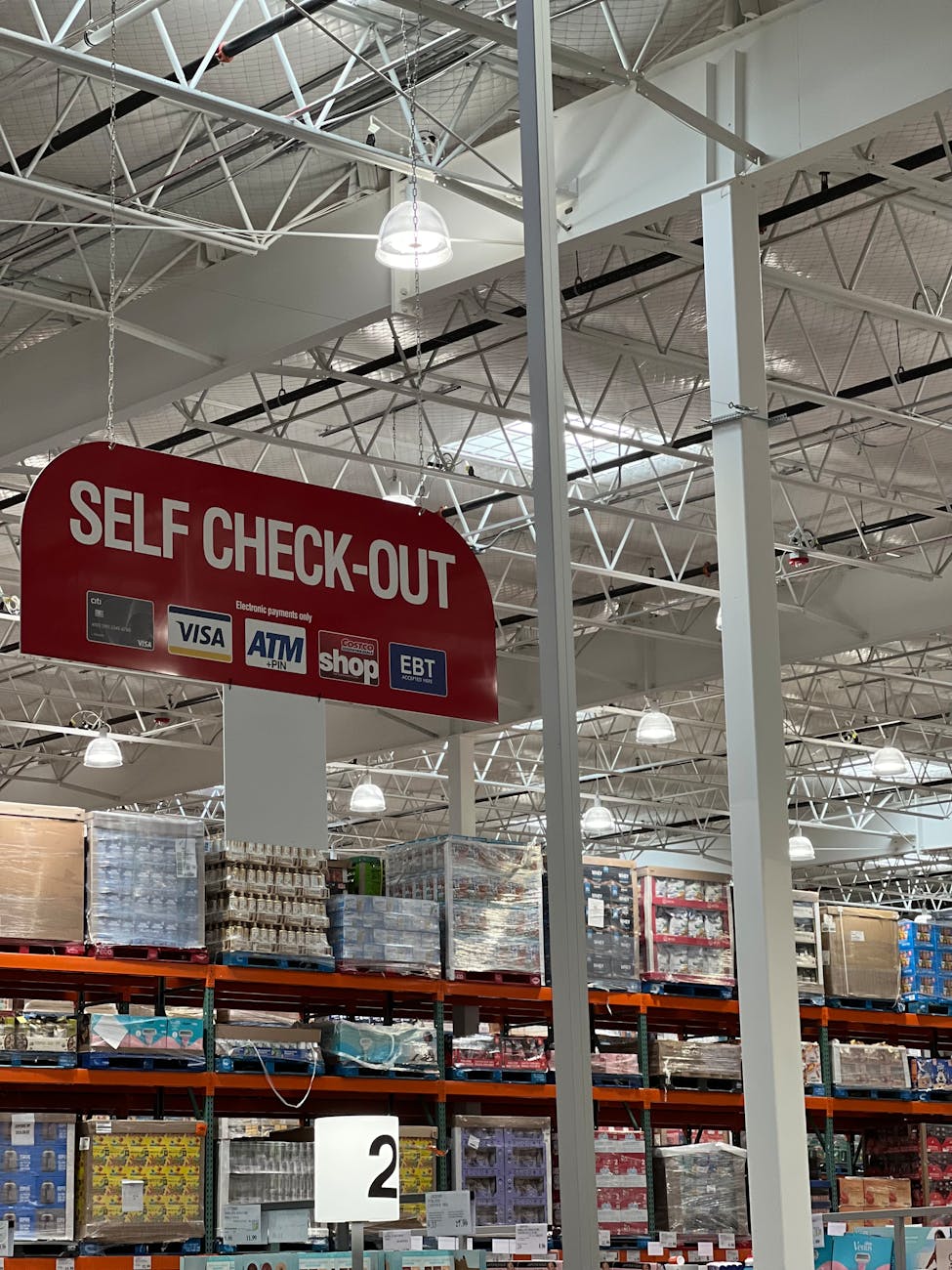 self check out area in warehouse store