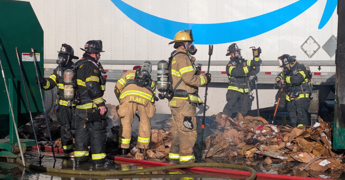 Charlton firefighters respond to fire on loading dock at Amazon facility