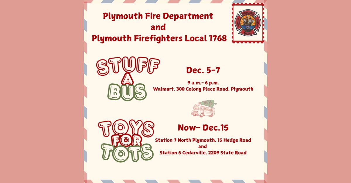 Plymouth firefighters launch annual Toys for Tots drive with Stuff-a-Bus event Dec. 5–7