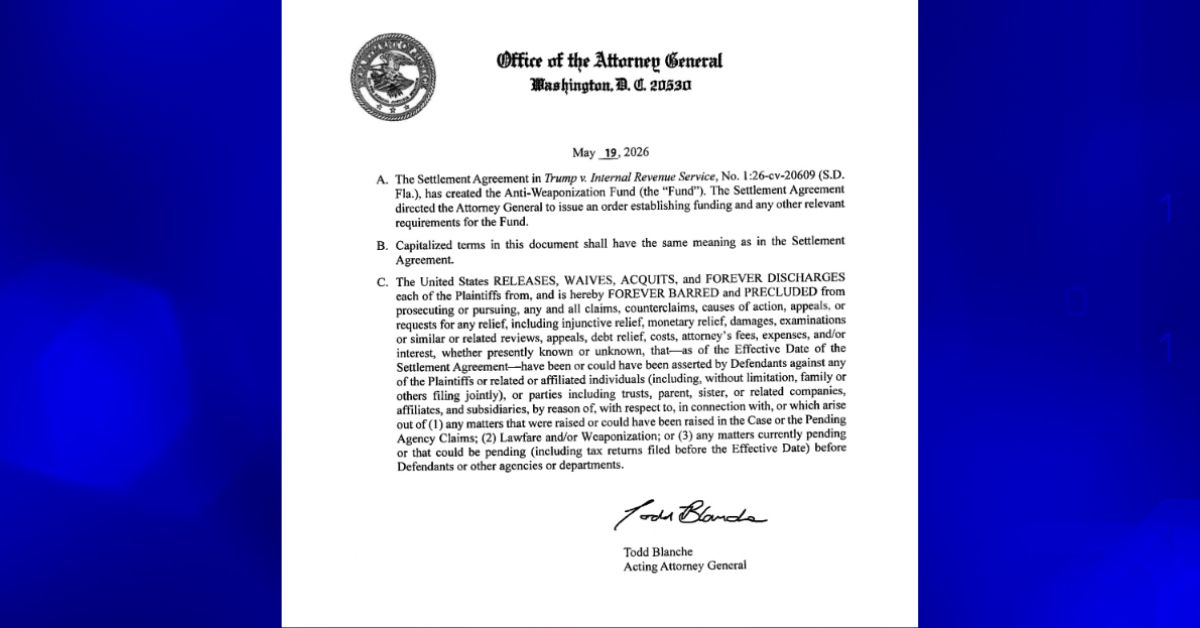 Trump IRS settlement bars tax prosecution, creates $1.776 billion Anti-Weaponization Fund