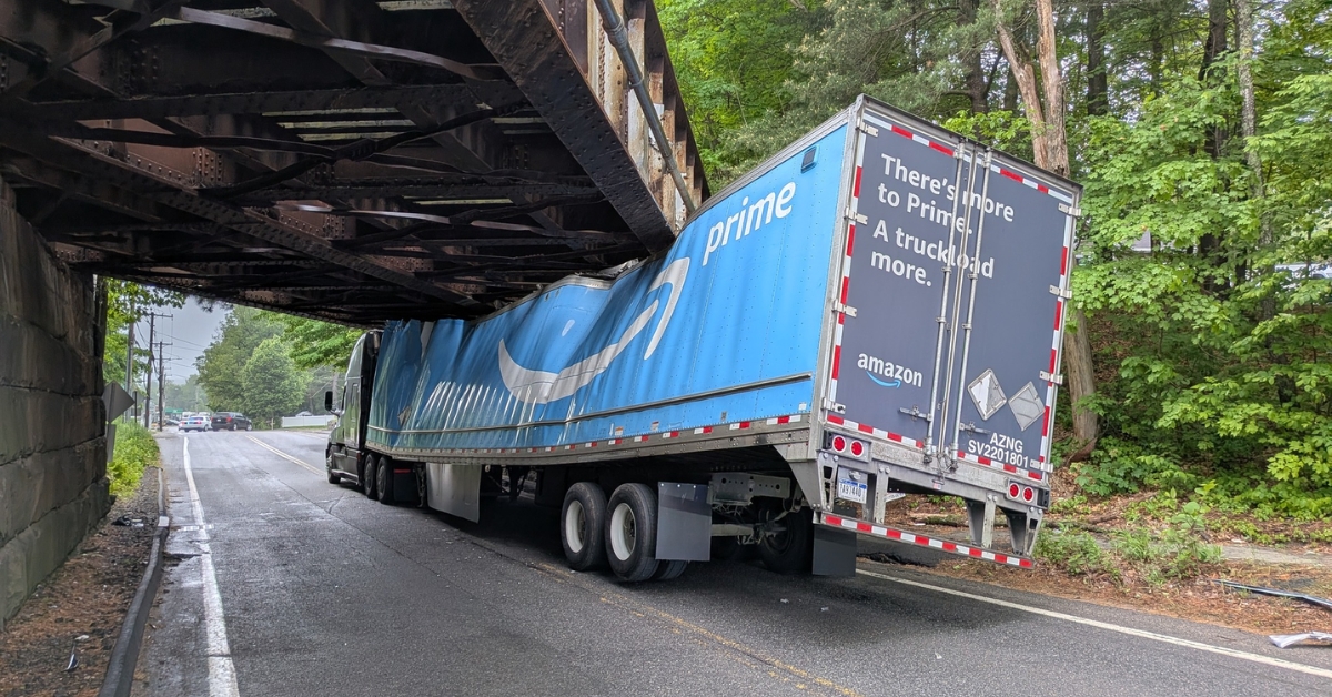 Amazon truck gets stuck under Lancaster bridge, briefly closing Main Street