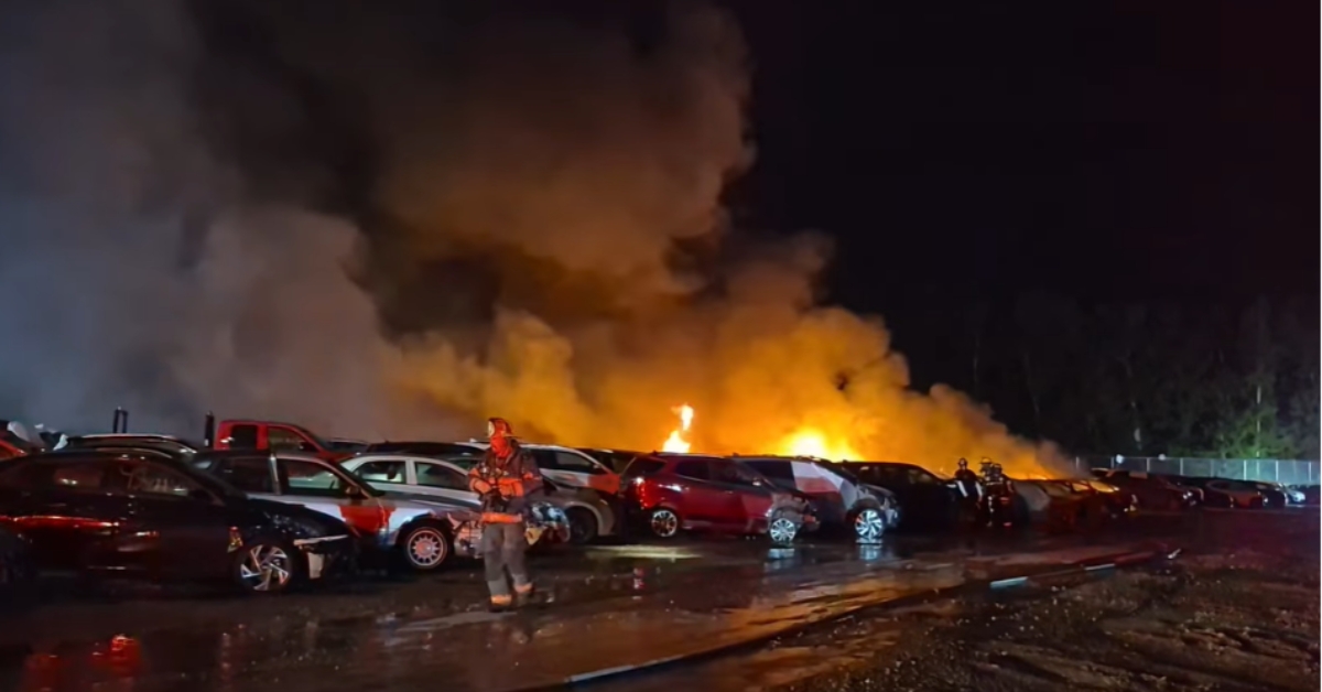Three-alarm fire damages 57 vehicles at auto auction facility in Templeton