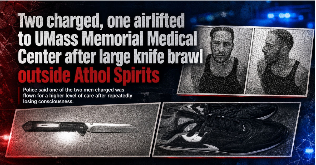 Two charged, one airlifted to hospital, following large knife brawl outside Athol Spirits