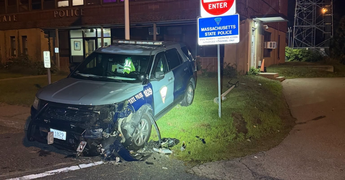 Tractor trailer driver charged with OUI after striking cruiser at Sturbridge barracks